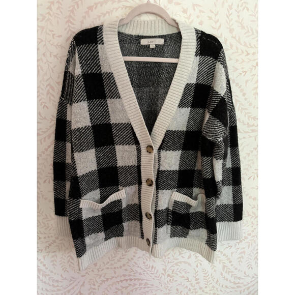 FALL CLEARANCE Cozy Loft Black and White Checkered Cardigan XL - Picture 1 of 7